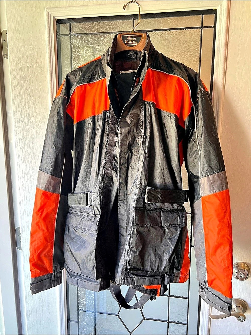 Rockin Leather Color Block motorcycle rainsuit Jacket and pants Black & Orange f